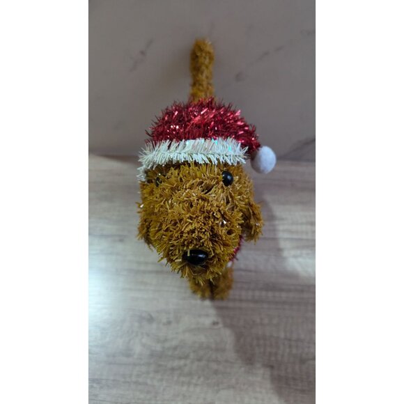 Festive Tinsel Dog With Santa Outfit Christmas Decoration - Picture 10 of 11